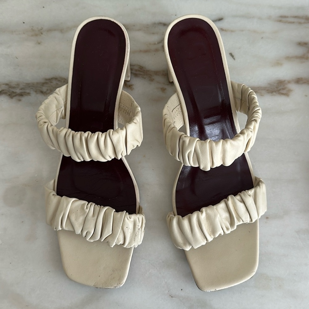 STAUD White (Cream) Maya Ruched Sandals Heeled - Size 40 1/2